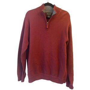Eddie Bauer men's 1/4 zip cotton sweater L maroon red